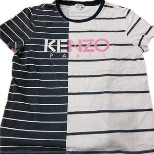 Authentic Kenzo Navy and White Striped Tee with Pink Logo